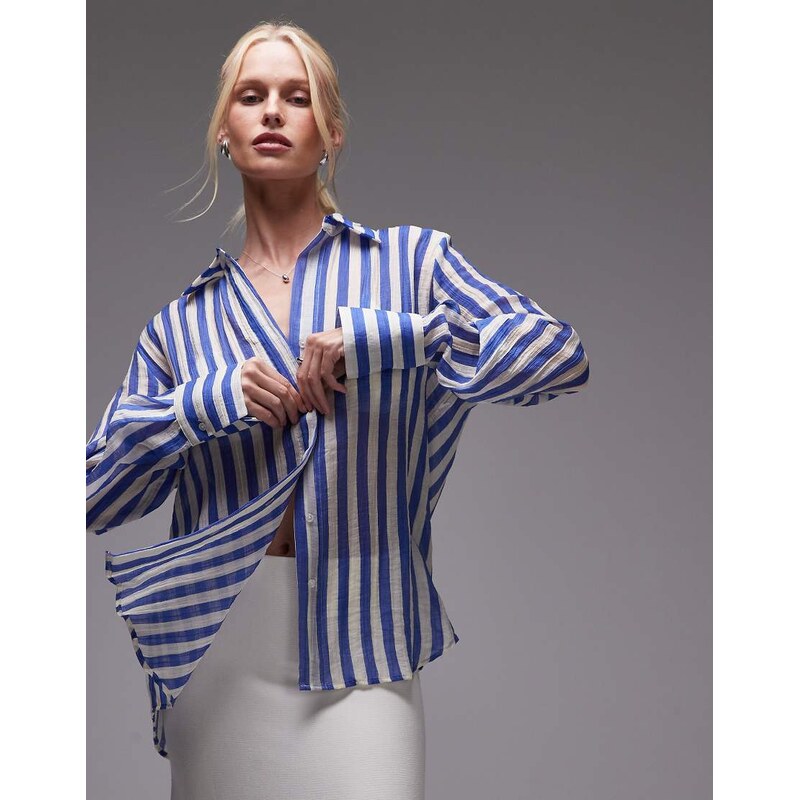 Mango lightweight shirt in blue and white stripe 105691188