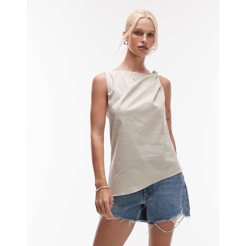 Mango knotted shoulder asymetric sleevless top on cream-Neutral 105691200