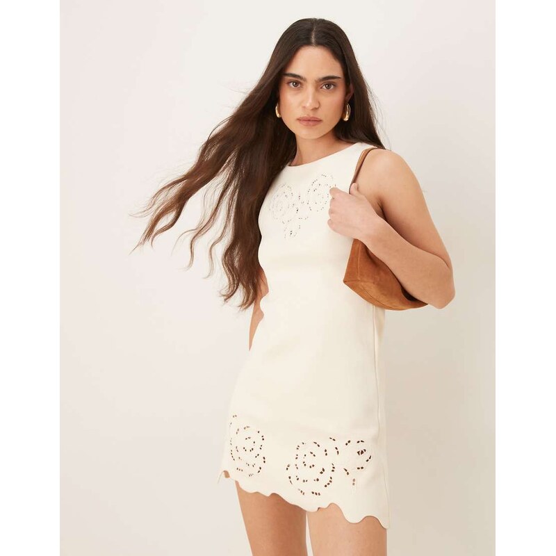 Mango cutwork mini dress in ivory-White 105691201