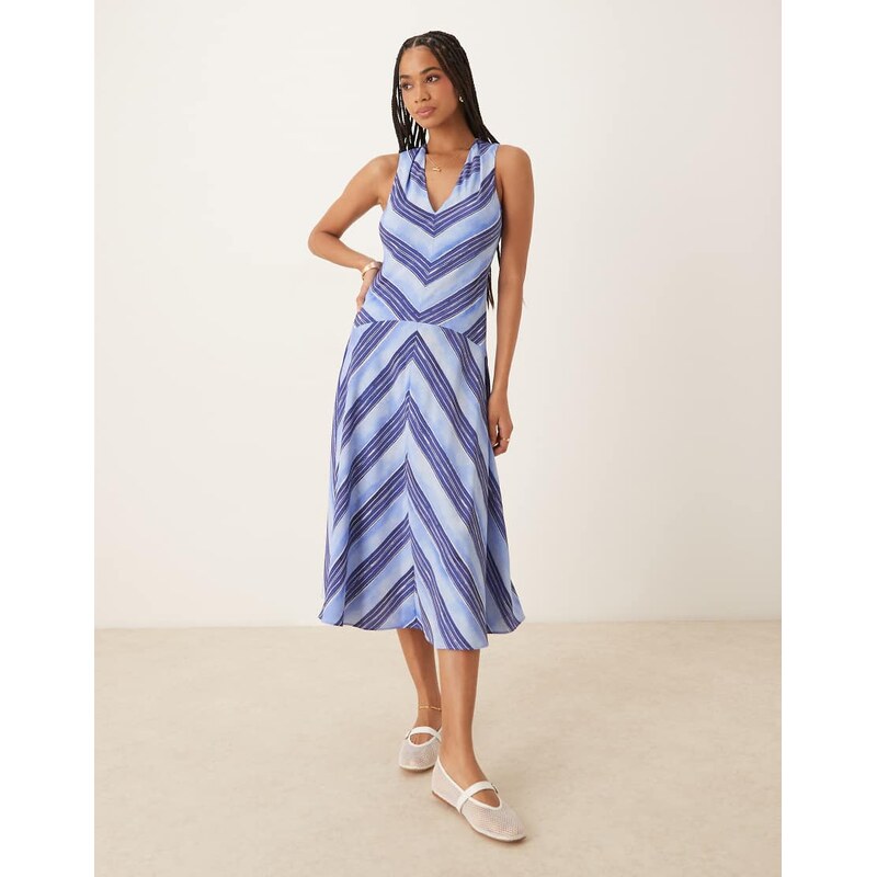 Mango striped v-neck drop waist dress in blue 105691208