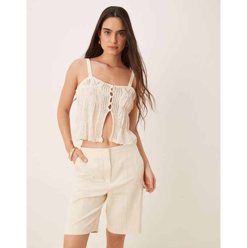 Mango linen look tailored shorts in ecru-Neutral