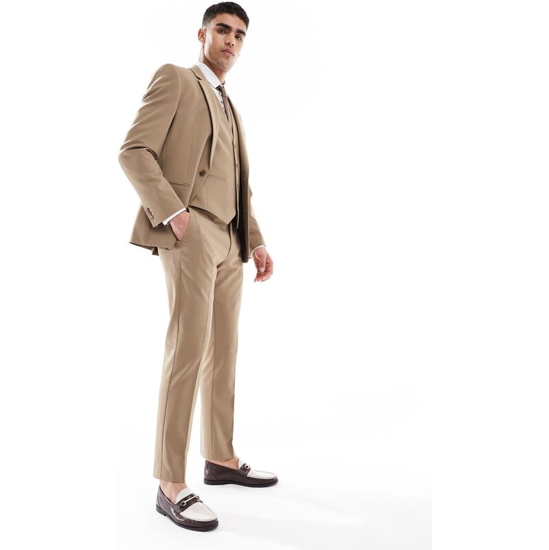 ASOS DESIGN slim suit trousers in dark stone-Neutral