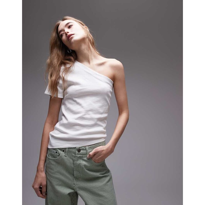 Topshop one shoulder tee in white