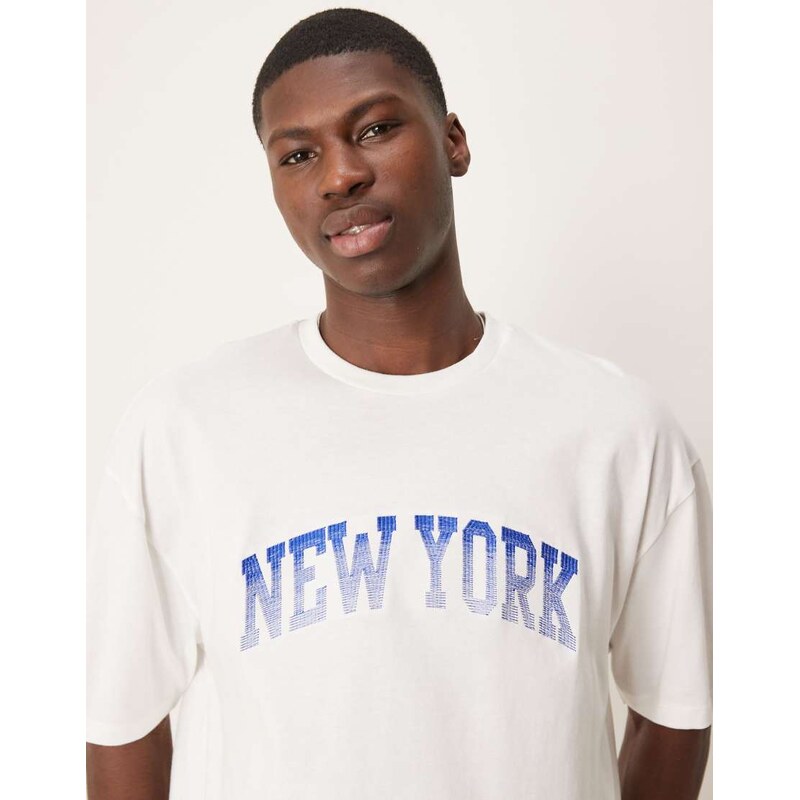 ASOS DESIGN boxy oversized t-shirt with New York embroidery in white
