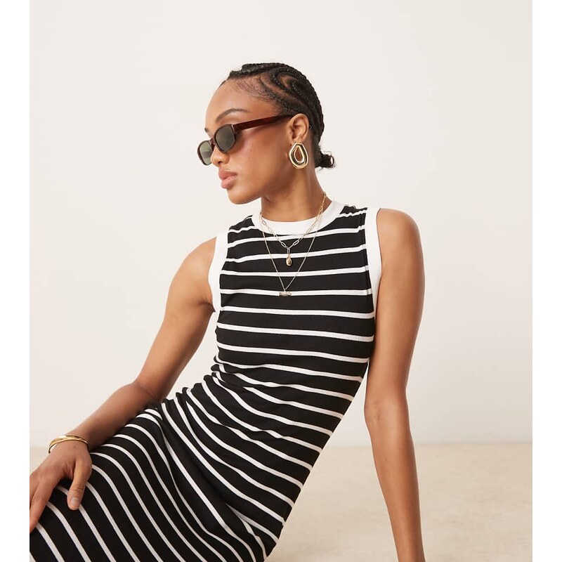 ASOS Tall ASOS DESIGN 90s Tall ribbed built up midi tank dress in mono 105693450