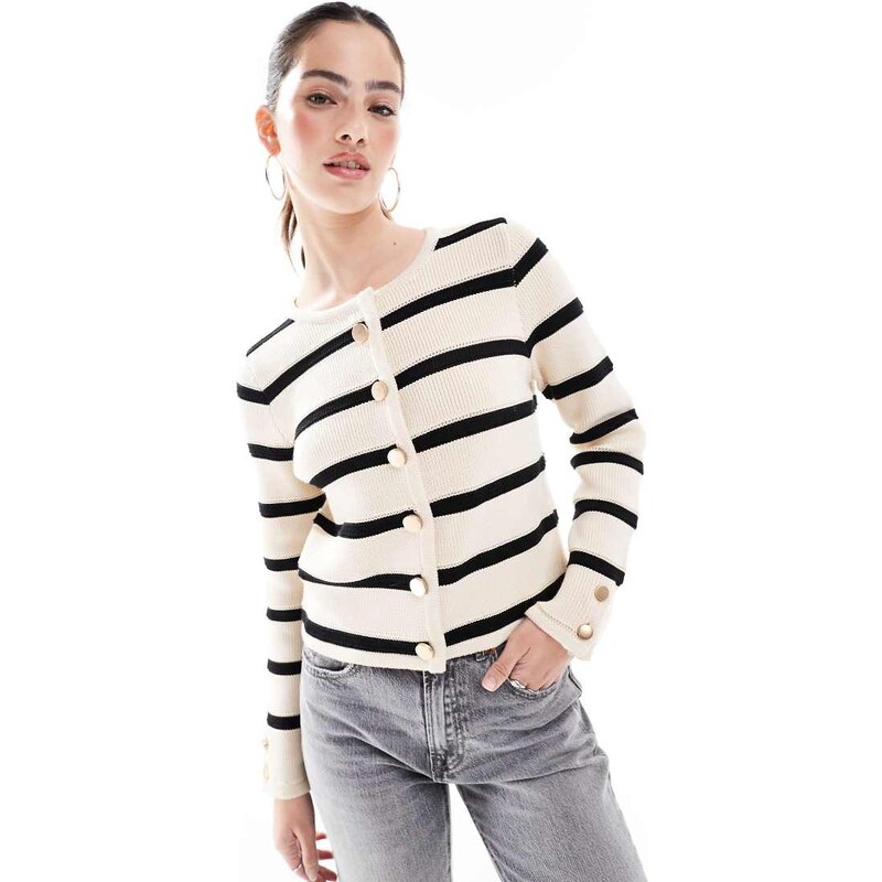 French Connection heavyweight button up cardigan in cream and black 115511125