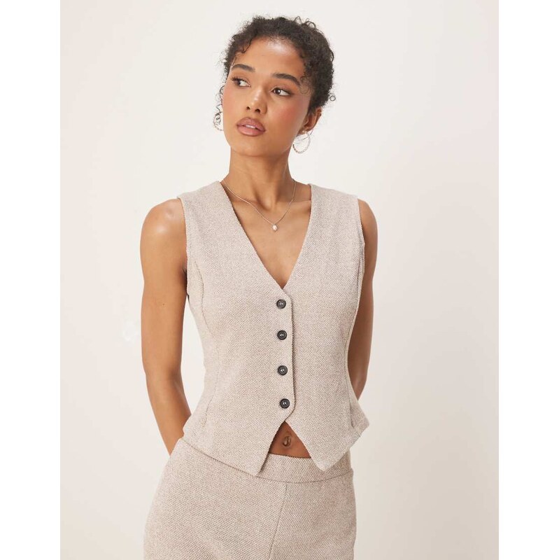 Vila textured jersey waistcoat co-ord in light natural melange-Neutral 105693573