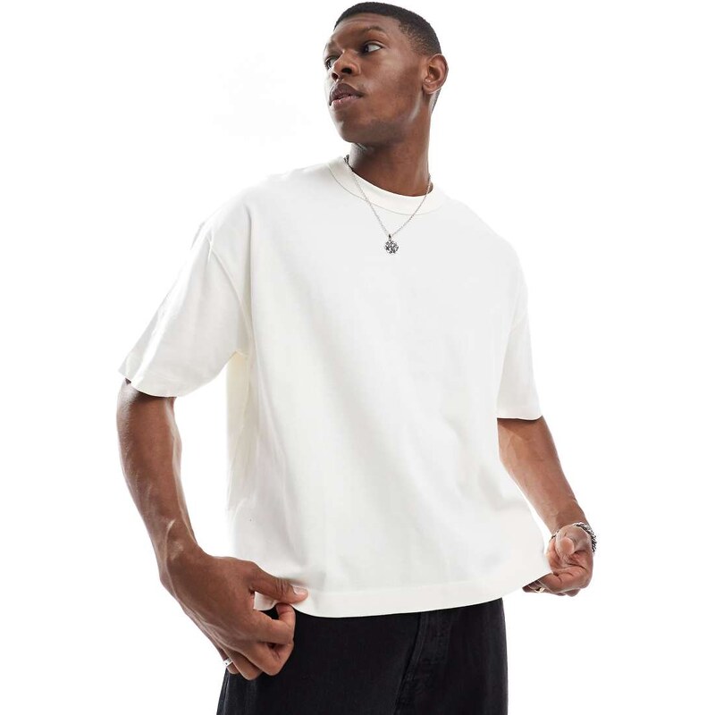 ASOS DESIGN heavyweight boxy oversized t-shirt in cream-White