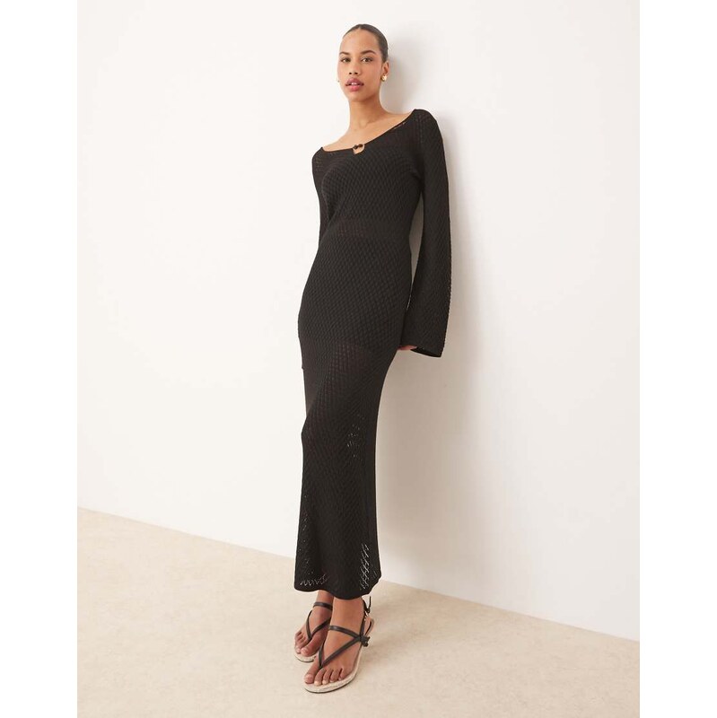 Pretty Lavish crochet knit midaxi dress in black 105882266
