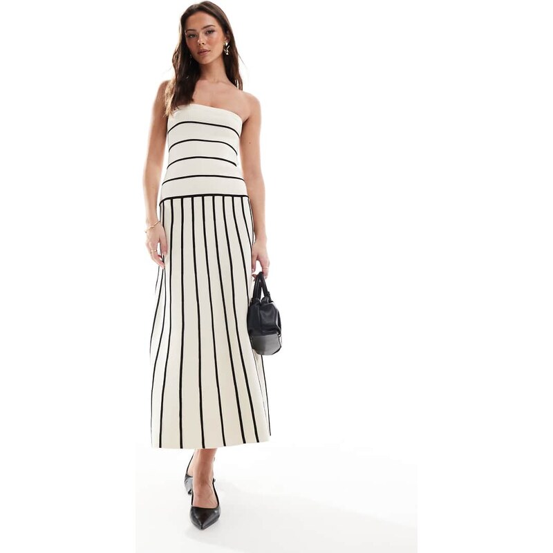 Pretty Lavish bandeau contrast stripe knit midaxi dress in black and 105877115