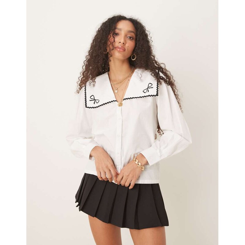 Nobodys Child Bingley bow detail collar blouse in white 105943306