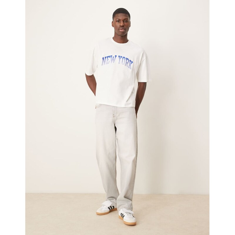 ASOS DESIGN boxy oversized t-shirt with New York embroidery in white