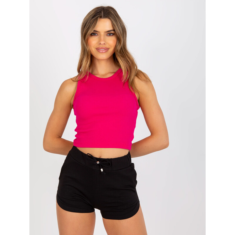 BASIC FEEL GOOD Fuchsiový žebrovaný crop top -fuchsia Tmavě růžová 84024507