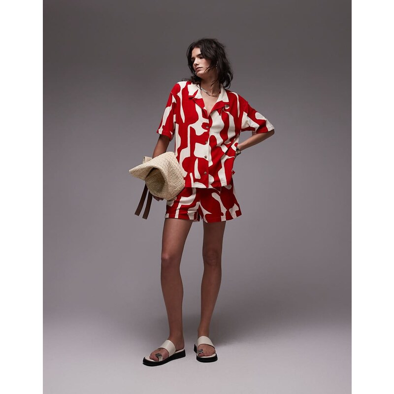 Topshop abstract print towelling shorts co-ord in red 105830733