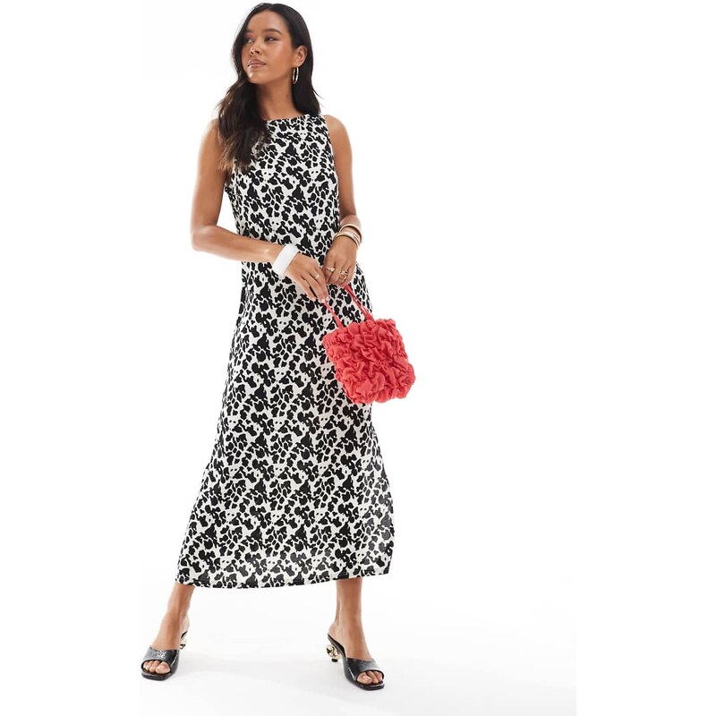 Pieces boat neck midi dress in abstract animal print-Multi 105695733