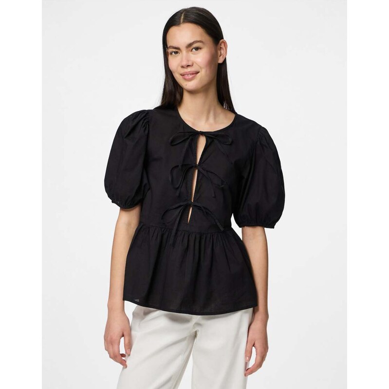 Pieces Puff sleeved top in black 115512849