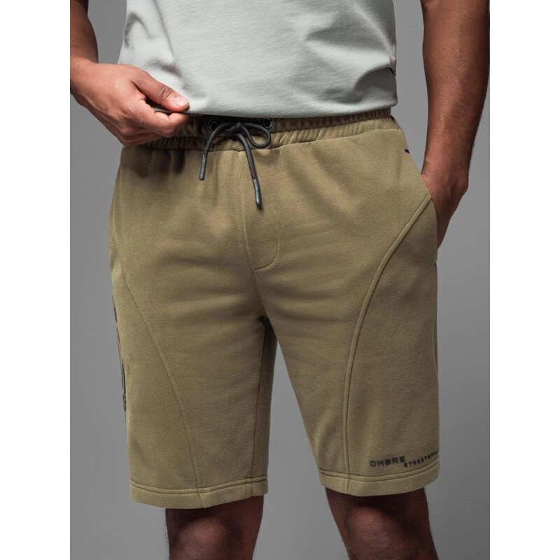 Ombre Clothing Sportovní olivové teplákové kraťasy V4 SRSK-0138
