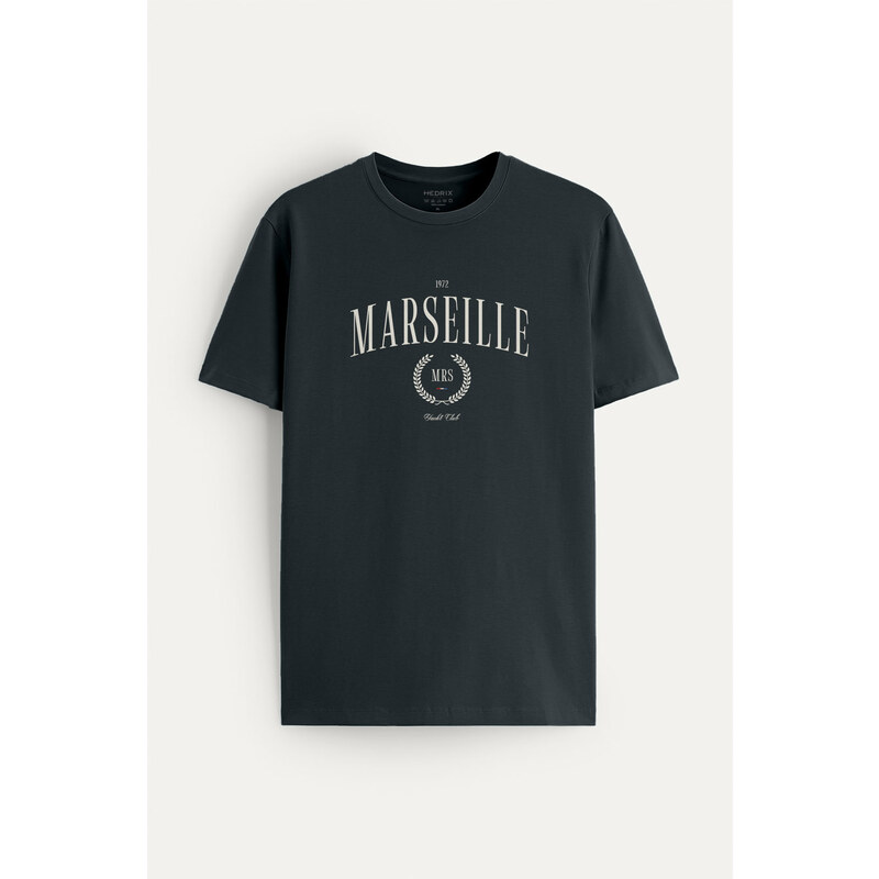 Tričko, Barva Železitě Šedá, s Potiskem Marseille