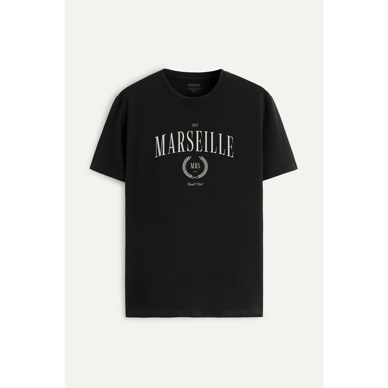 Tričko, Barva Černá, s Potiskem Marseille