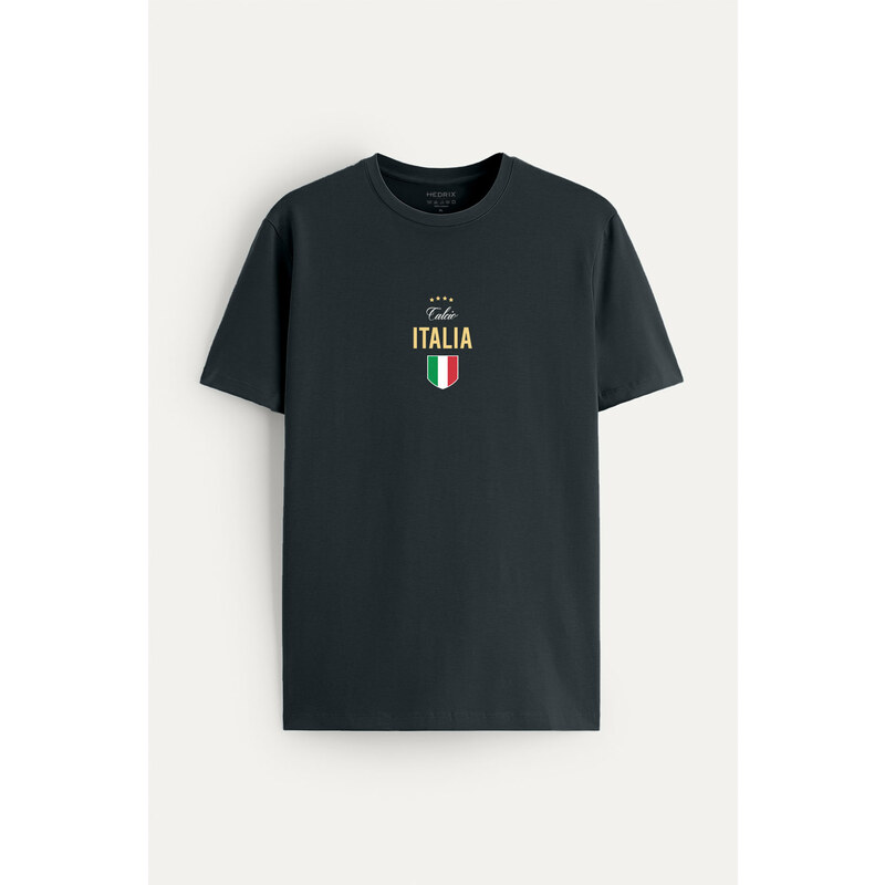 Tričko, Barva Železitě Šedá, s Potiskem Calcio Italia