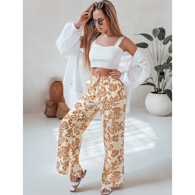 BASIC Camel-smetanové dámské letní široké kalhoty LOVEGARDEN s