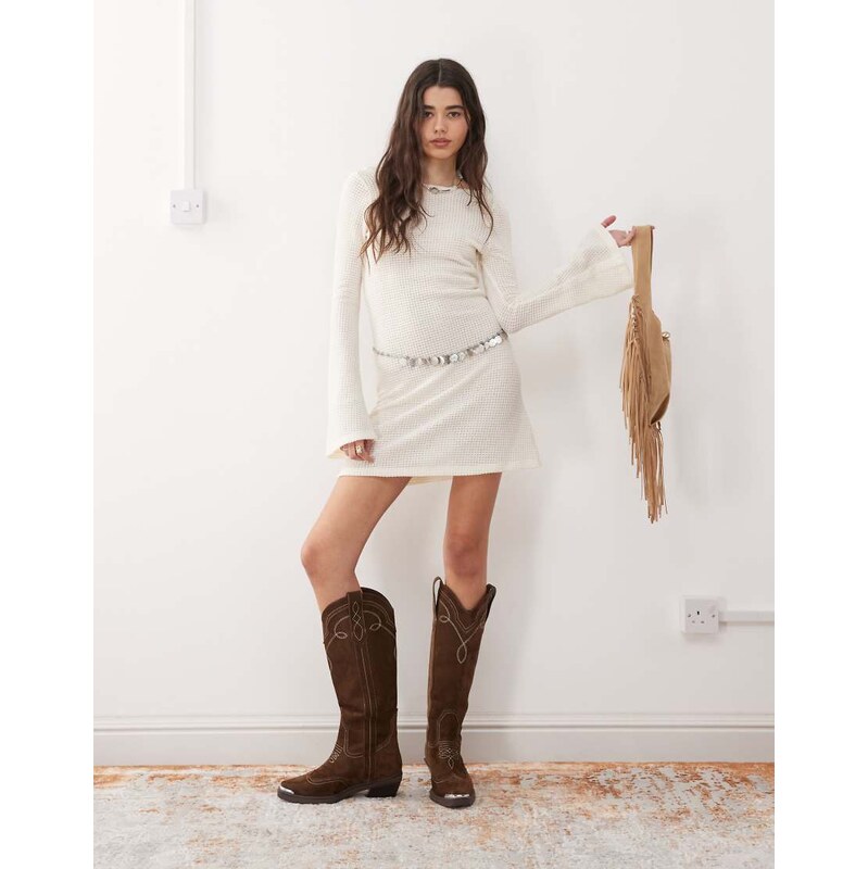Reclaimed Vintage flared sleeve crochet beach mini dress in