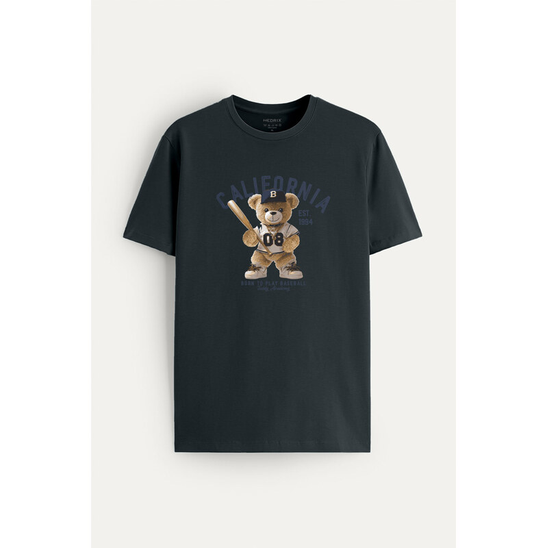 Tričko, Barva Železitě Šedá, s Potiskem Cali Baseball Teddy
