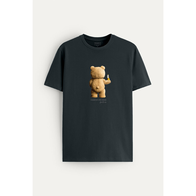 Tričko, Barva Železitě Šedá, s Potiskem My Own Rules Teddy