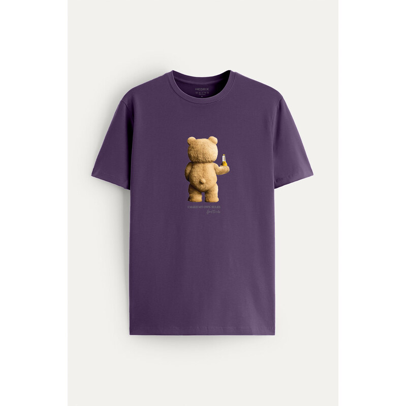 Tričko, Barva Fialová , s Potiskem My Own Rules Teddy