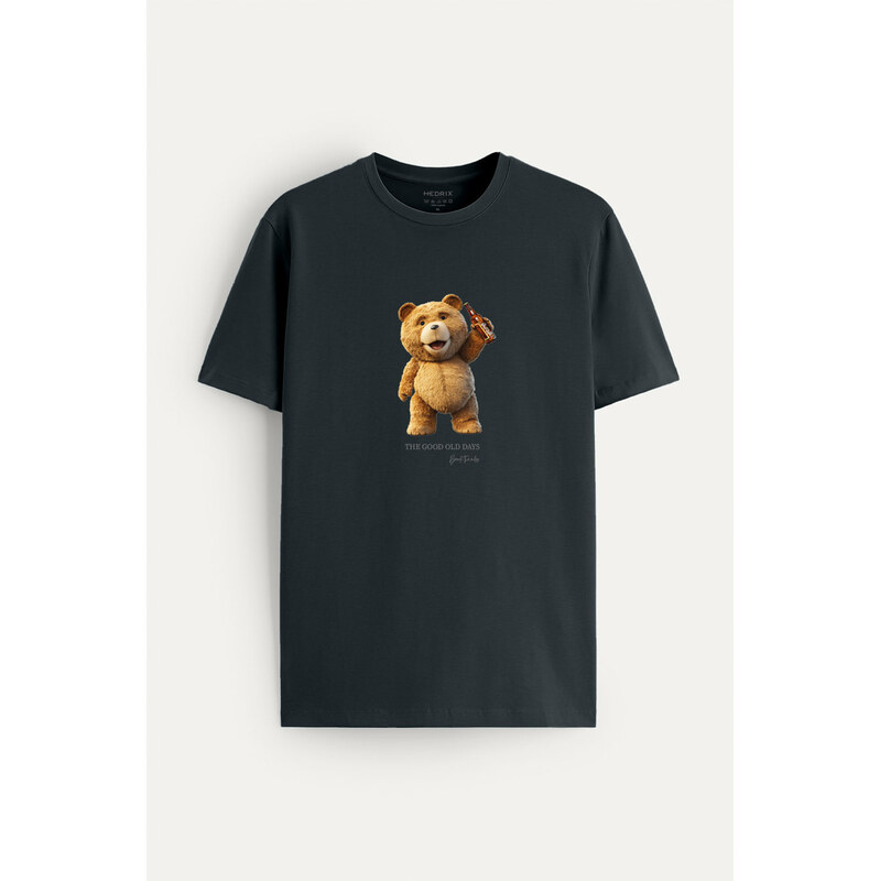 Tričko, Barva Železitě Šedá, s Potiskem Good Old Teddy