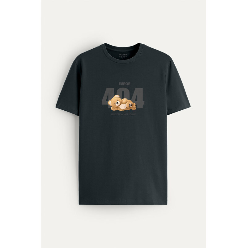 Tričko, Barva Železitě Šedá, s Potiskem 404 Error Teddy
