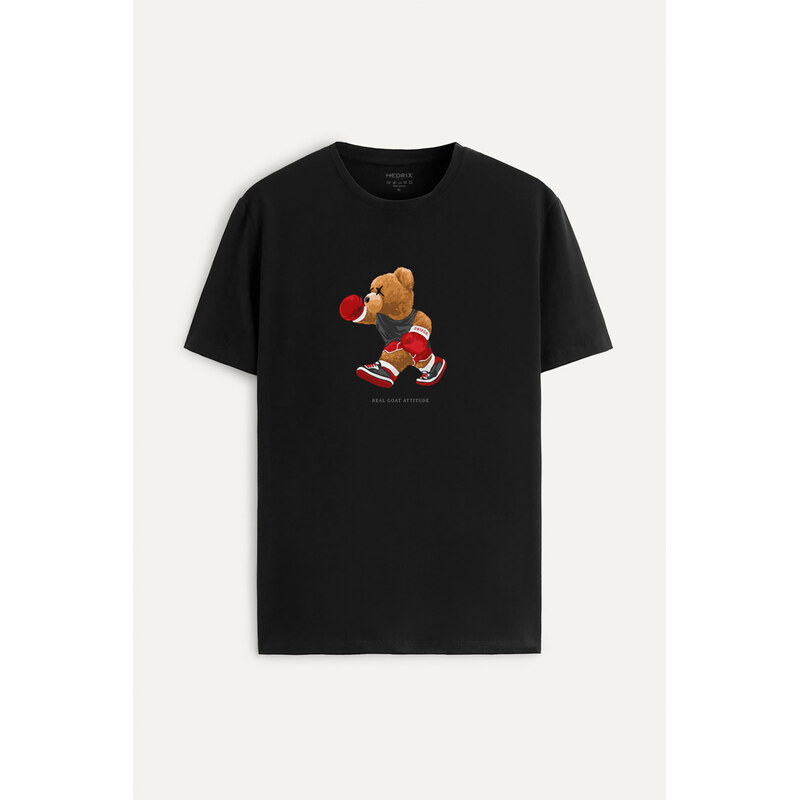 Tričko, Barva Černá, s Potiskem Keep Punching Teddy