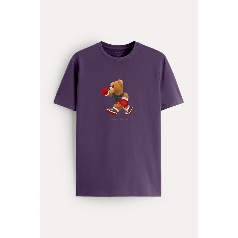 Tričko, Barva Fialová , s Potiskem Keep Punching Teddy