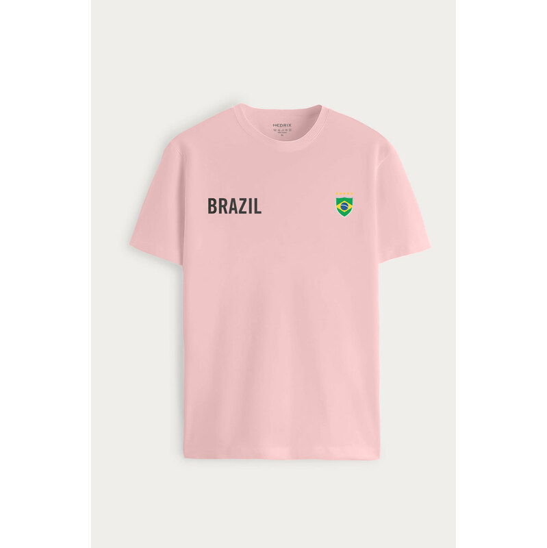 Tričko, Barva Růžová, s Potiskem Brazil