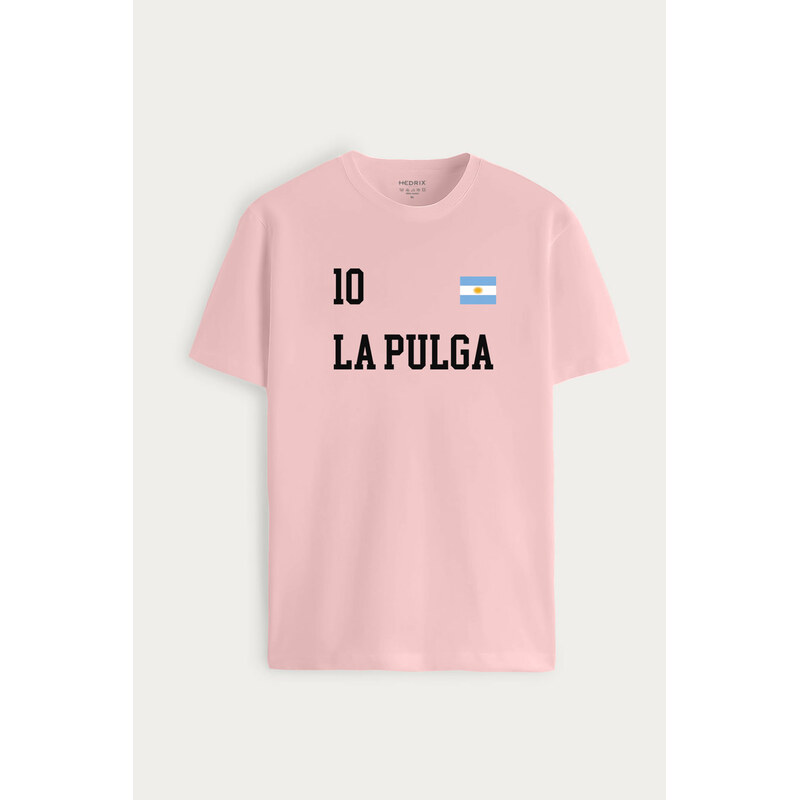 Tričko, Barva Růžová, s Potiskem La Pulga GOAT 10