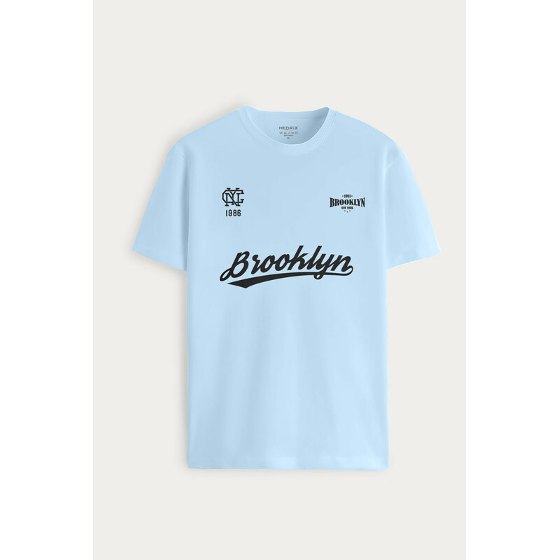 Tričko, Barva Nebesky Modrá , s Potiskem Brooklyn 1986