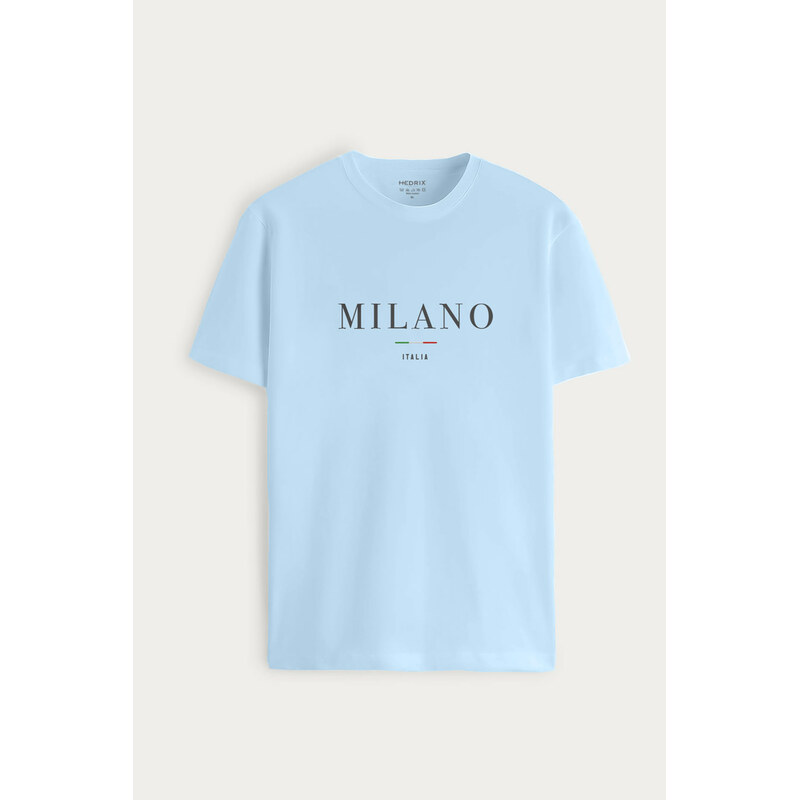 Tričko, Barva Nebesky Modrá , s Potiskem Milano Italia Stripe