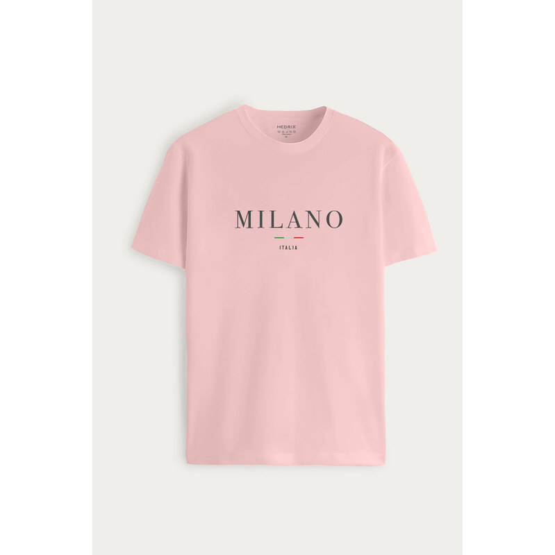 Tričko, Barva Růžová, s Potiskem Milano Italia Stripe