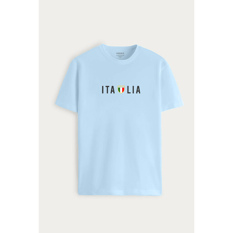 Tričko, Barva Nebesky Modrá , s Potiskem Italia Squadra