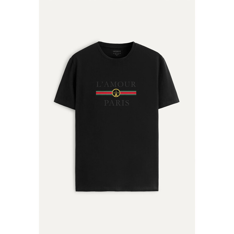 Tričko, Barva Černá, s Potiskem L Amour Paris