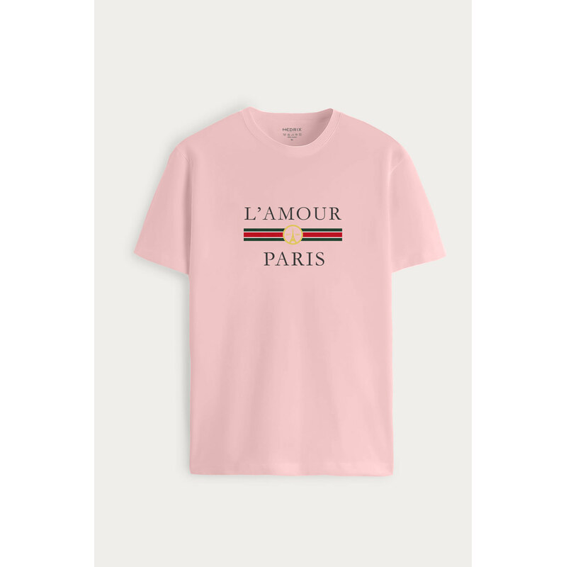 Tričko, Barva Růžová, s Potiskem L Amour Paris