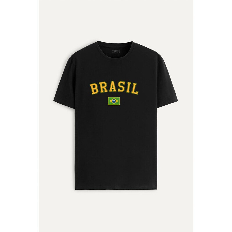 Tričko, Barva Černá, s Potiskem Viva Brasil