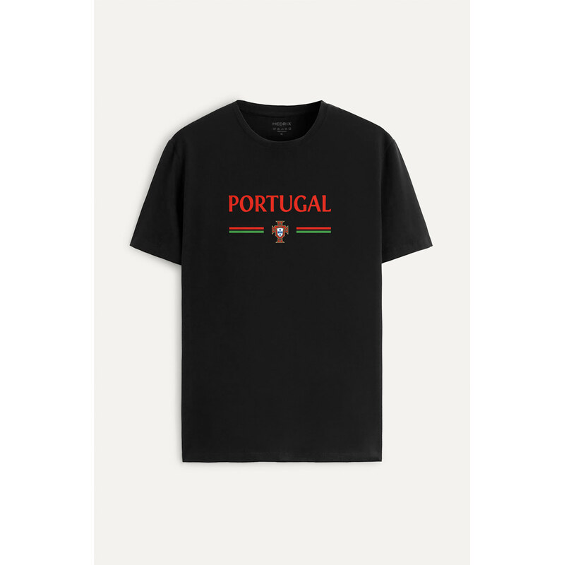 Tričko, Barva Černá, s Potiskem Portugal