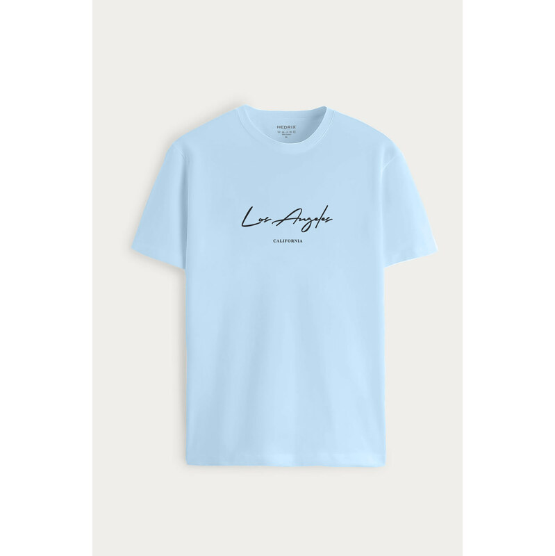Tričko, Barva Nebesky Modrá , s Potiskem Los Angeles Signature