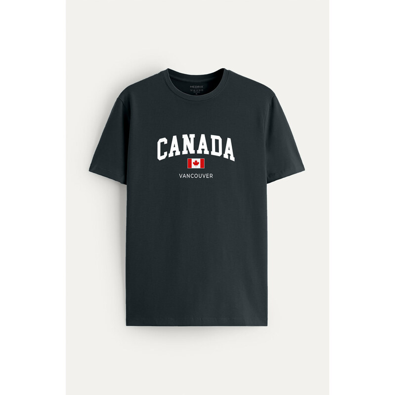 Tričko, Barva Železitě Šedá, s Potiskem Canada Vancouver