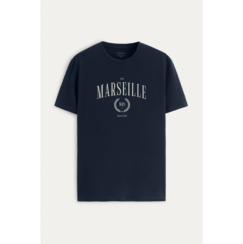 Tričko, Barva Modrá, s Potiskem Marseille