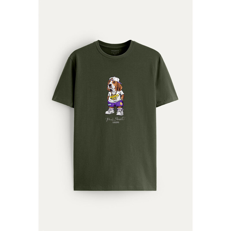 Tričko, Barva Khaki, s Potiskem Street Legend Woofy