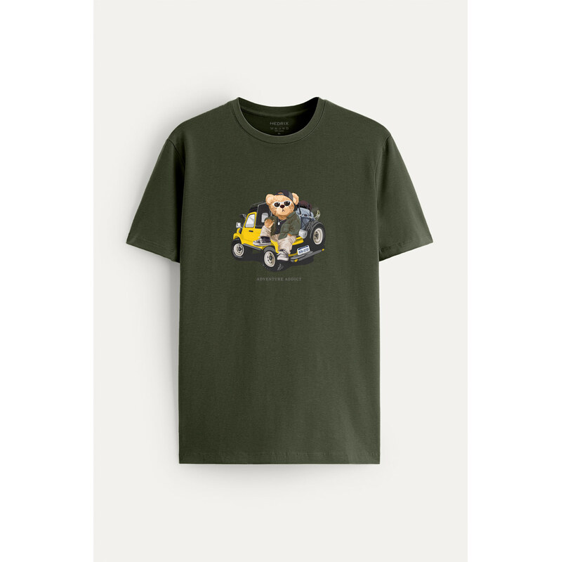 Tričko, Barva Khaki, s Potiskem Adventure Addict Teddy