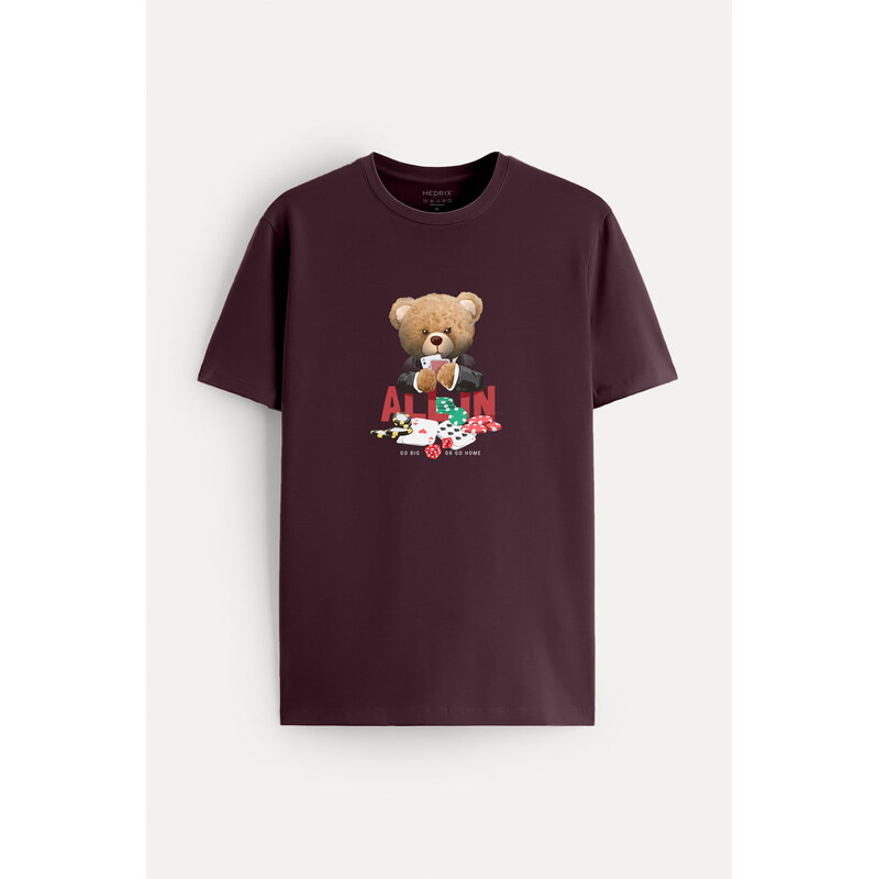 Tričko, Barva Bordó, s Potiskem All In Teddy