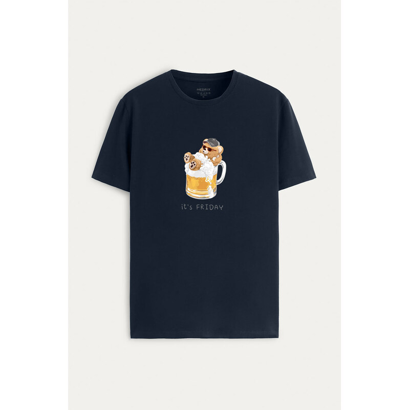 Tričko, Barva Modrá, s Potiskem Casual Friday Teddy
